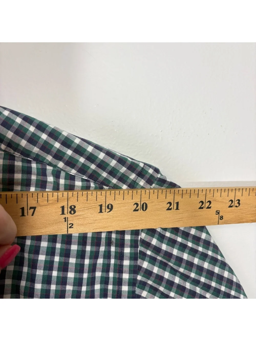 VTG Polo Ralph Lauren Whitfield Cotton Plaid Shirt Green, Navy & White - Large
